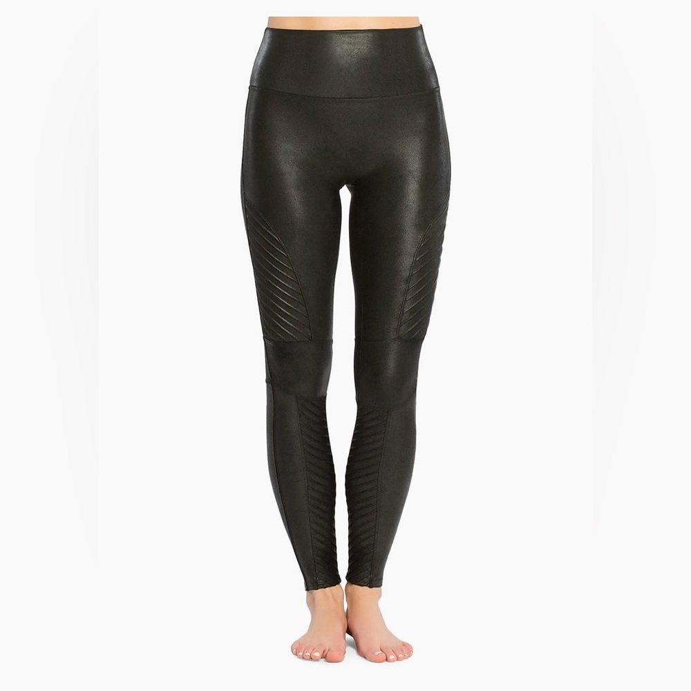 Spanx Black Faux Leather Moto Leggings Size S